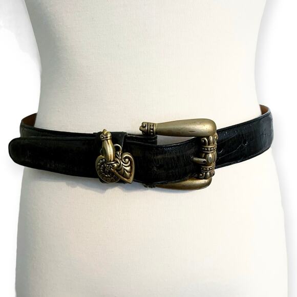 Brighton Heart Charm Gold Hardware Black Leather Belt Size Medium 34 in - 45103 - Picture 2 of 4